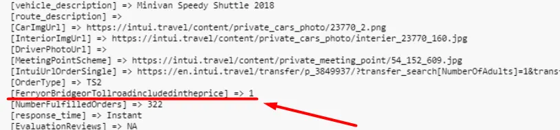 API param ferry/ toll road/ bridge.