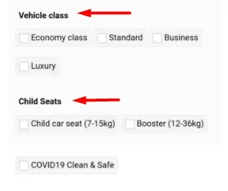 Vehicle class and child seats