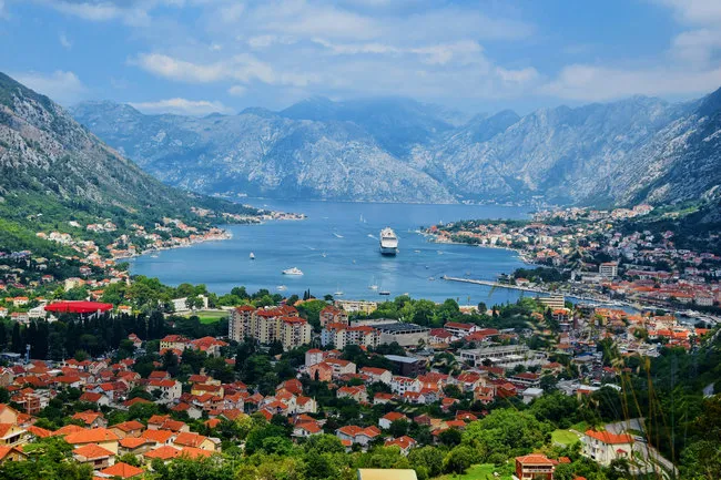 View of the beautiful Bay of Kotor and the city of Kotor.