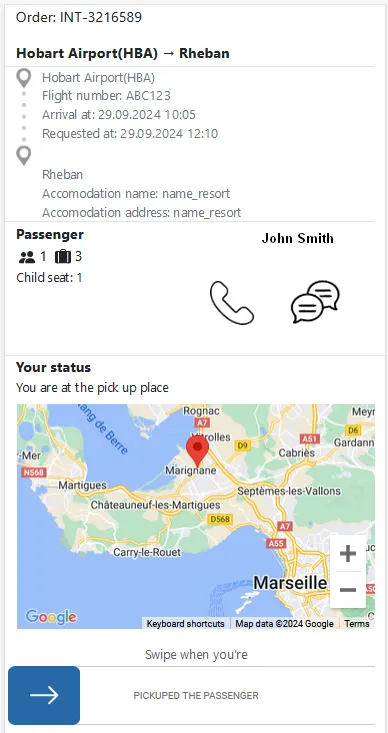 Airport transfer tracking service